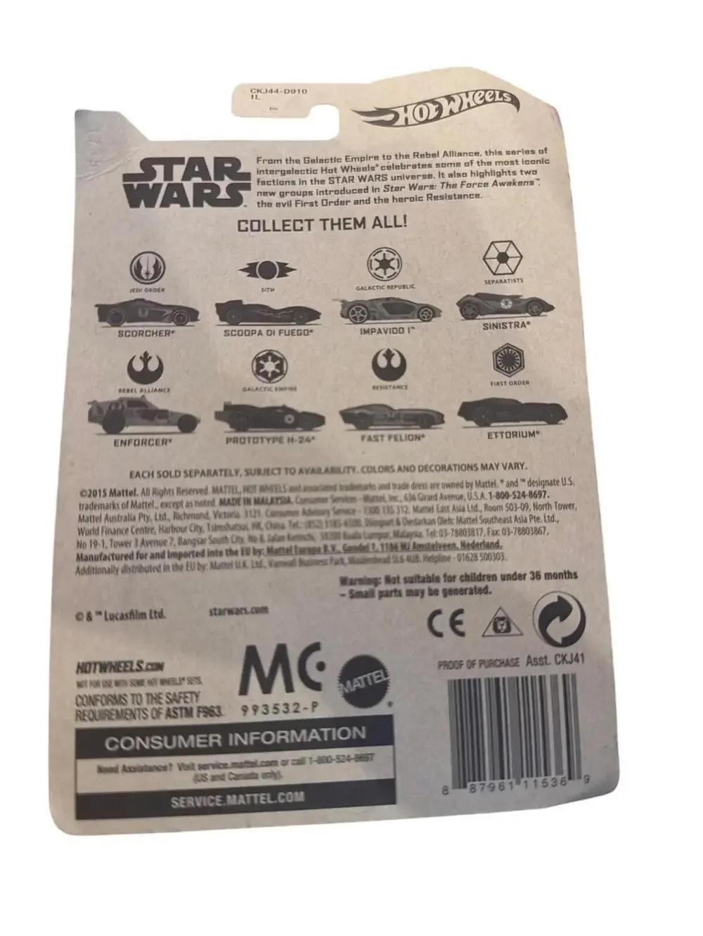Hot Wheels Star Wars Enforcer Rebel Alliance Die-Cast Car 5/8 Disney Ages 3+
